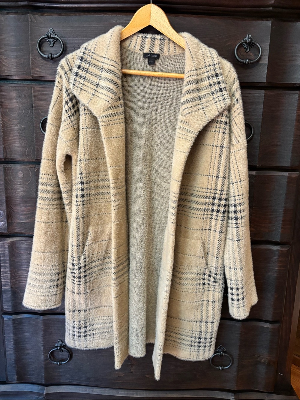 J. Jill Wearever Collection Plaid Open Front Long Cardigan, Size S, Oversized
